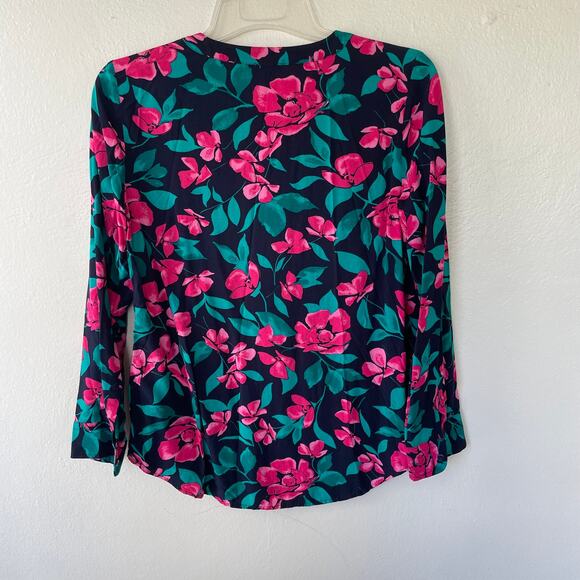 Talbots Size S/P Black Pink Green Floral blouse - Picture 7 of 9